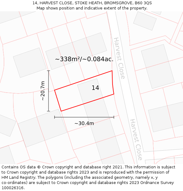 14, HARVEST CLOSE, STOKE HEATH, BROMSGROVE, B60 3QS: Plot and title map