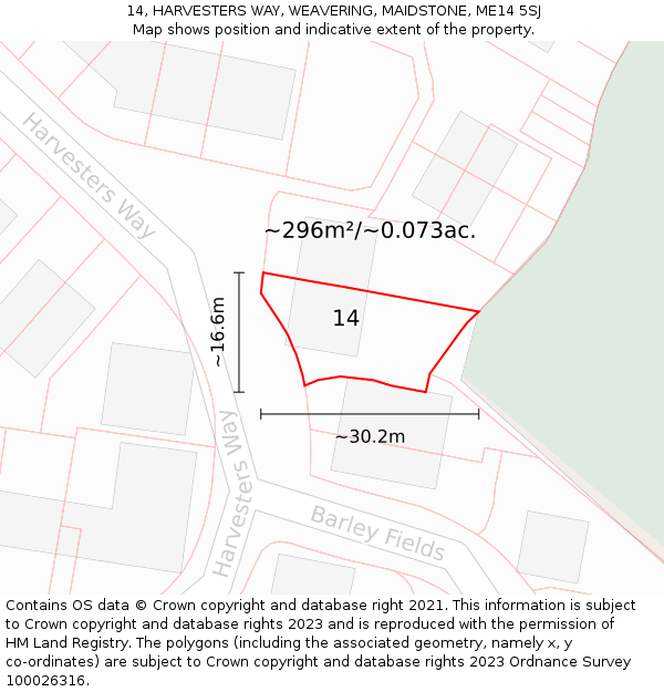 14, HARVESTERS WAY, WEAVERING, MAIDSTONE, ME14 5SJ: Plot and title map