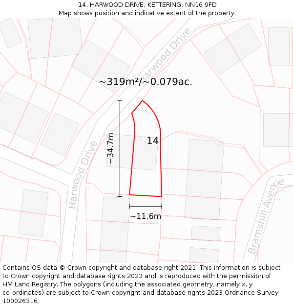 14, HARWOOD DRIVE, KETTERING, NN16 9FD: Plot and title map