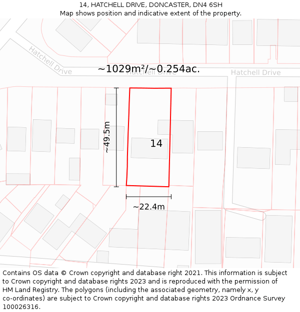 14, HATCHELL DRIVE, DONCASTER, DN4 6SH: Plot and title map