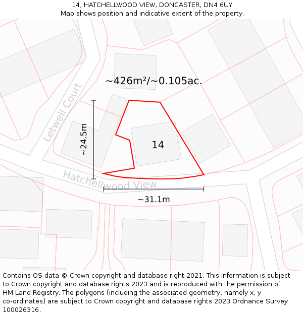 14, HATCHELLWOOD VIEW, DONCASTER, DN4 6UY: Plot and title map