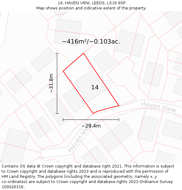 14, HAVEN VIEW, LEEDS, LS16 6SP: Plot and title map