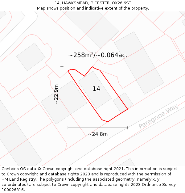 14, HAWKSMEAD, BICESTER, OX26 6ST: Plot and title map