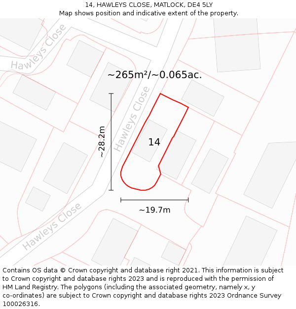 14, HAWLEYS CLOSE, MATLOCK, DE4 5LY: Plot and title map