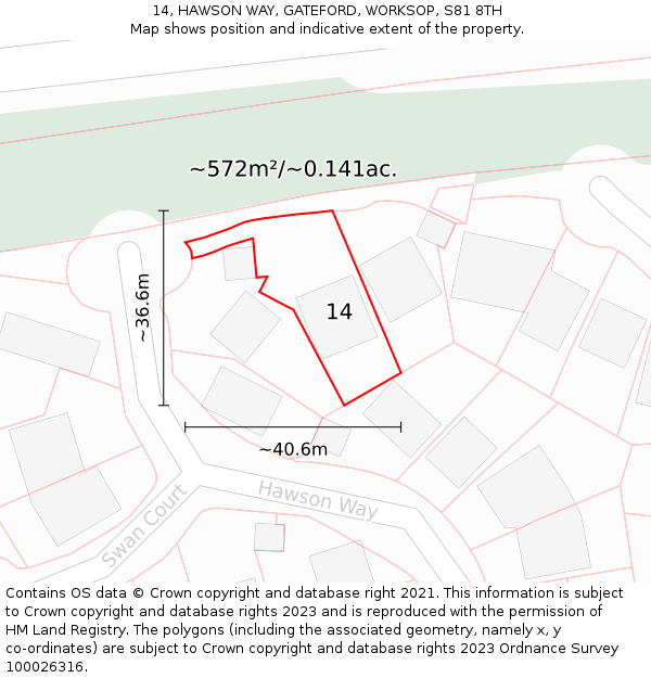 14, HAWSON WAY, GATEFORD, WORKSOP, S81 8TH: Plot and title map