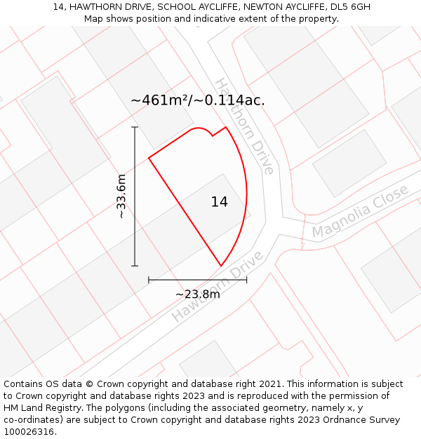 14, HAWTHORN DRIVE, SCHOOL AYCLIFFE, NEWTON AYCLIFFE, DL5 6GH: Plot and title map