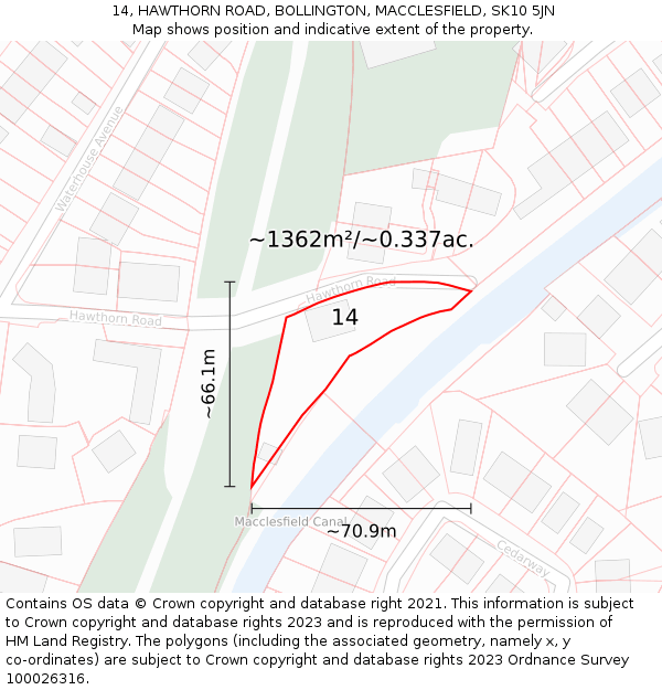 14, HAWTHORN ROAD, BOLLINGTON, MACCLESFIELD, SK10 5JN: Plot and title map