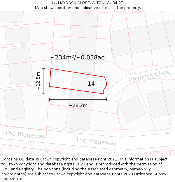 14, HAYDOCK CLOSE, ALTON, GU34 2TL: Plot and title map