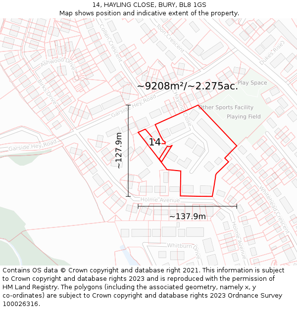 14, HAYLING CLOSE, BURY, BL8 1GS: Plot and title map