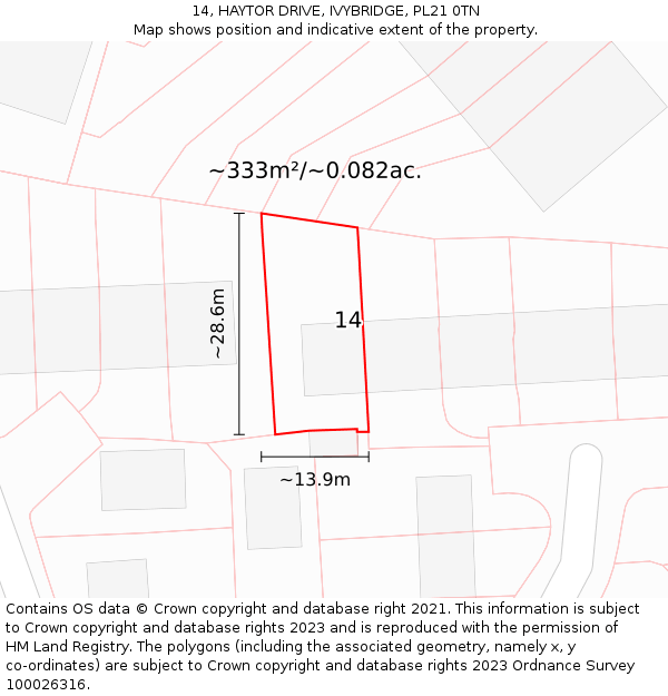 14, HAYTOR DRIVE, IVYBRIDGE, PL21 0TN: Plot and title map