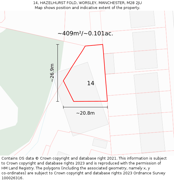 14, HAZELHURST FOLD, WORSLEY, MANCHESTER, M28 2JU: Plot and title map