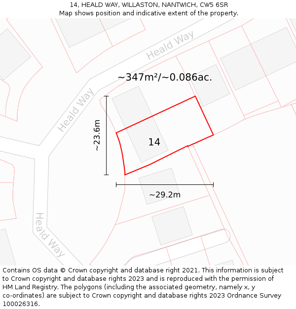 14, HEALD WAY, WILLASTON, NANTWICH, CW5 6SR: Plot and title map