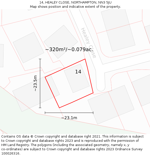 14, HEALEY CLOSE, NORTHAMPTON, NN3 5JU: Plot and title map