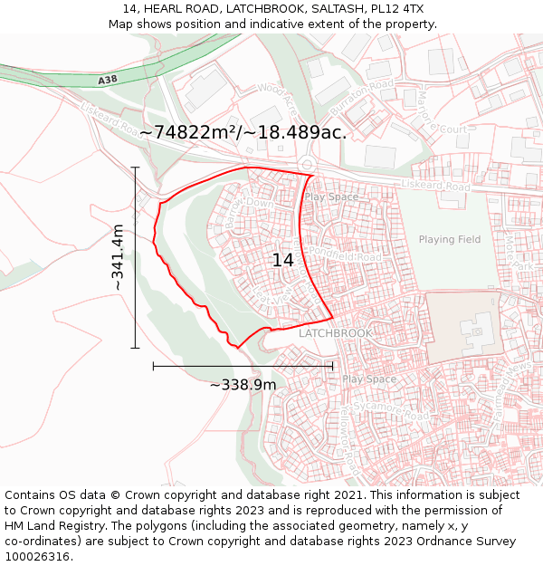 14, HEARL ROAD, LATCHBROOK, SALTASH, PL12 4TX: Plot and title map