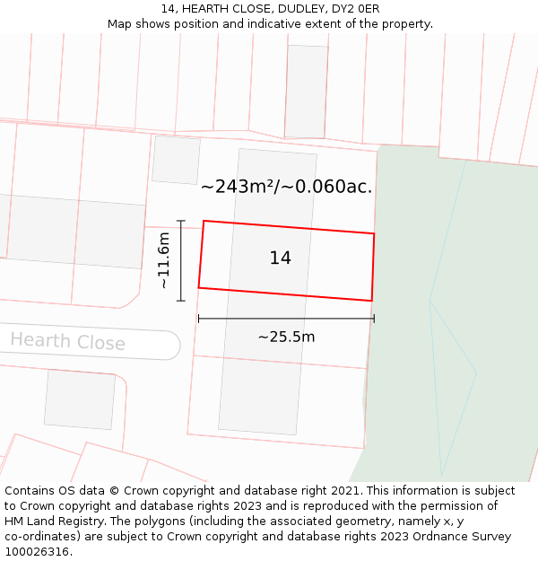 14, HEARTH CLOSE, DUDLEY, DY2 0ER: Plot and title map
