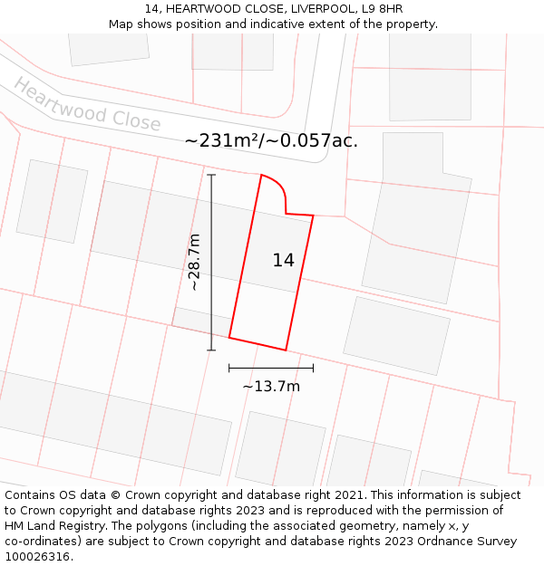 14, HEARTWOOD CLOSE, LIVERPOOL, L9 8HR: Plot and title map