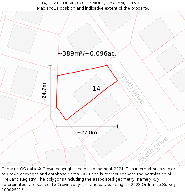 14, HEATH DRIVE, COTTESMORE, OAKHAM, LE15 7DF: Plot and title map
