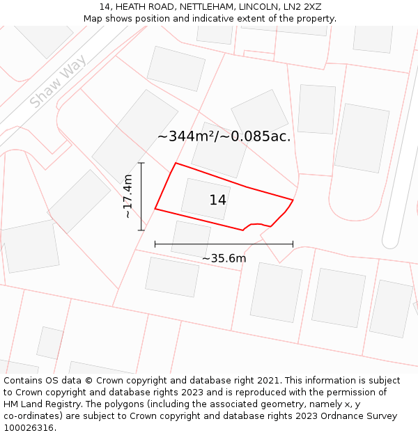 14, HEATH ROAD, NETTLEHAM, LINCOLN, LN2 2XZ: Plot and title map