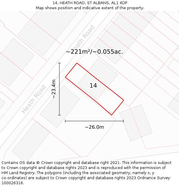 14, HEATH ROAD, ST ALBANS, AL1 4DP: Plot and title map