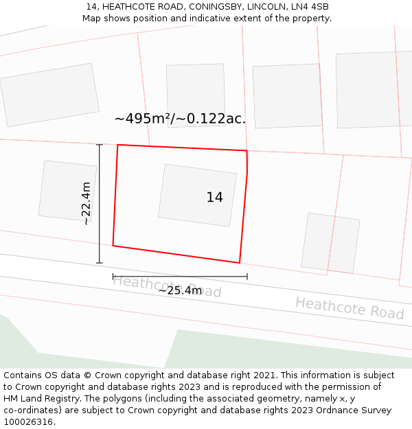 14, HEATHCOTE ROAD, CONINGSBY, LINCOLN, LN4 4SB: Plot and title map