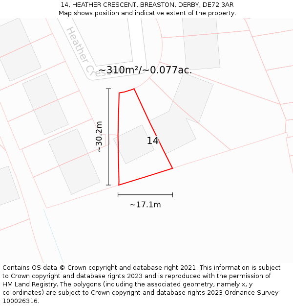 14, HEATHER CRESCENT, BREASTON, DERBY, DE72 3AR: Plot and title map