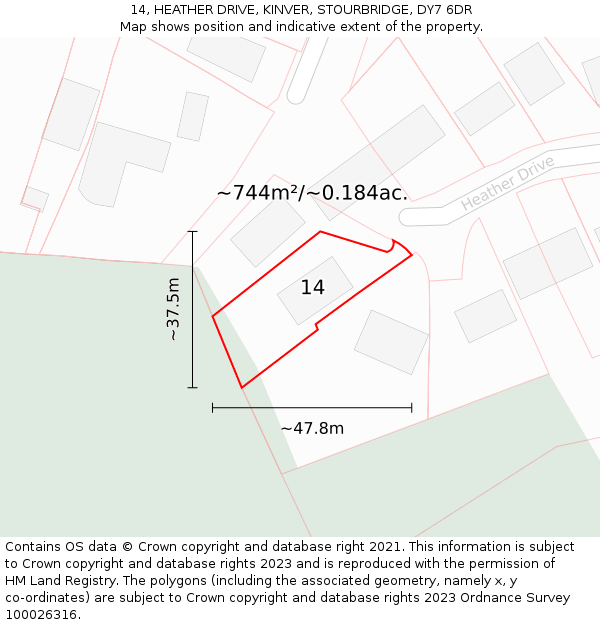 14, HEATHER DRIVE, KINVER, STOURBRIDGE, DY7 6DR: Plot and title map