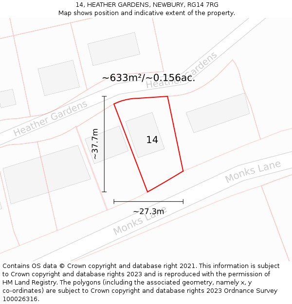 14, HEATHER GARDENS, NEWBURY, RG14 7RG: Plot and title map