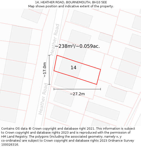 14, HEATHER ROAD, BOURNEMOUTH, BH10 5EE: Plot and title map