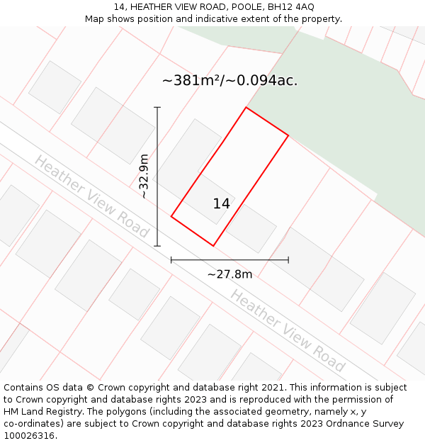 14, HEATHER VIEW ROAD, POOLE, BH12 4AQ: Plot and title map