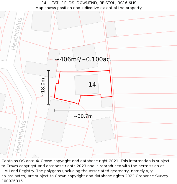14, HEATHFIELDS, DOWNEND, BRISTOL, BS16 6HS: Plot and title map