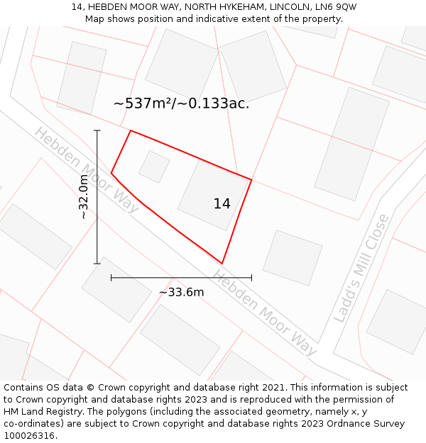 14, HEBDEN MOOR WAY, NORTH HYKEHAM, LINCOLN, LN6 9QW: Plot and title map