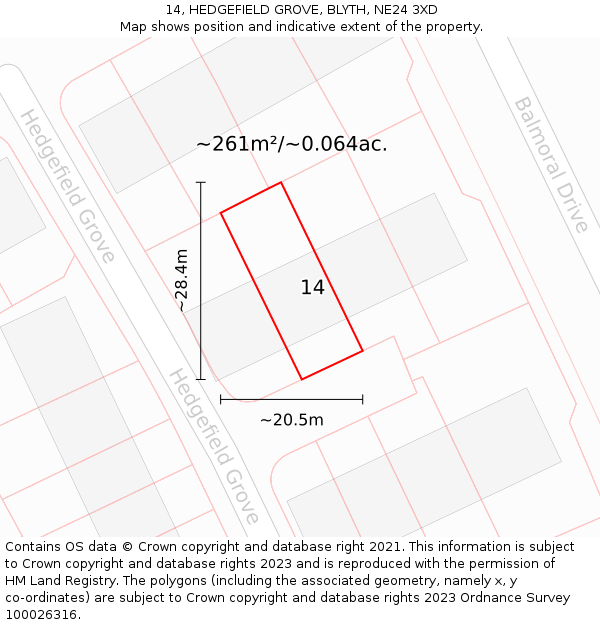 14, HEDGEFIELD GROVE, BLYTH, NE24 3XD: Plot and title map
