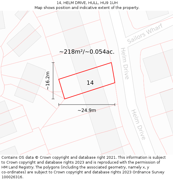 14, HELM DRIVE, HULL, HU9 1UH: Plot and title map