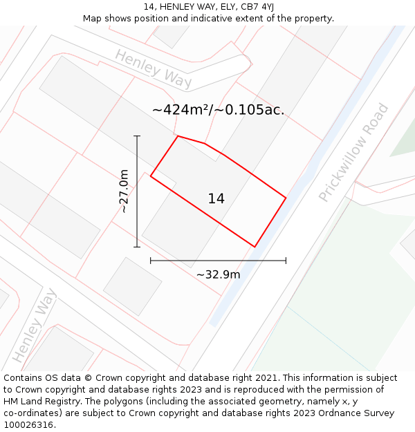 14, HENLEY WAY, ELY, CB7 4YJ: Plot and title map
