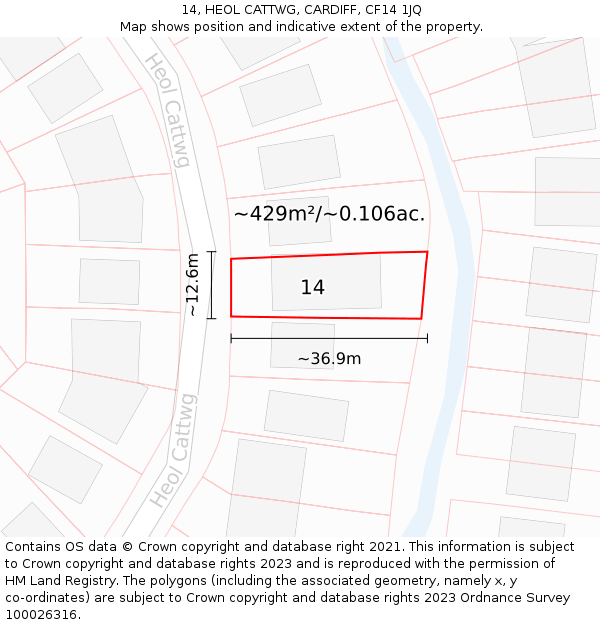 14, HEOL CATTWG, CARDIFF, CF14 1JQ: Plot and title map