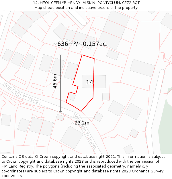 14, HEOL CEFN YR HENDY, MISKIN, PONTYCLUN, CF72 8QT: Plot and title map