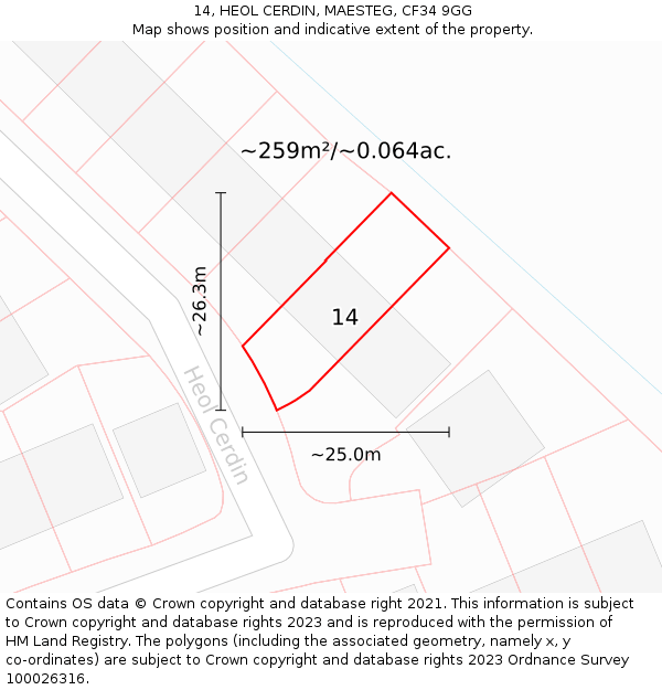 14, HEOL CERDIN, MAESTEG, CF34 9GG: Plot and title map