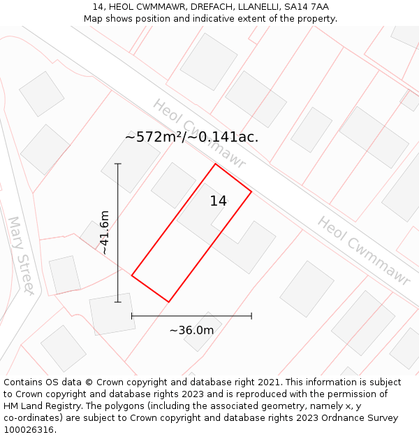 14, HEOL CWMMAWR, DREFACH, LLANELLI, SA14 7AA: Plot and title map