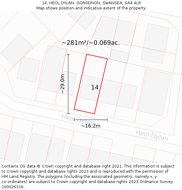 14, HEOL DYLAN, GORSEINON, SWANSEA, SA4 4LR: Plot and title map
