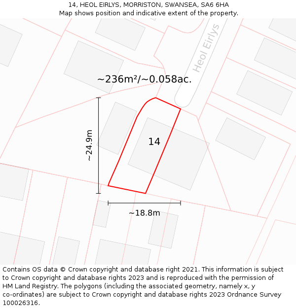 14, HEOL EIRLYS, MORRISTON, SWANSEA, SA6 6HA: Plot and title map