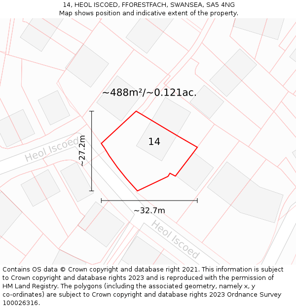 14, HEOL ISCOED, FFORESTFACH, SWANSEA, SA5 4NG: Plot and title map