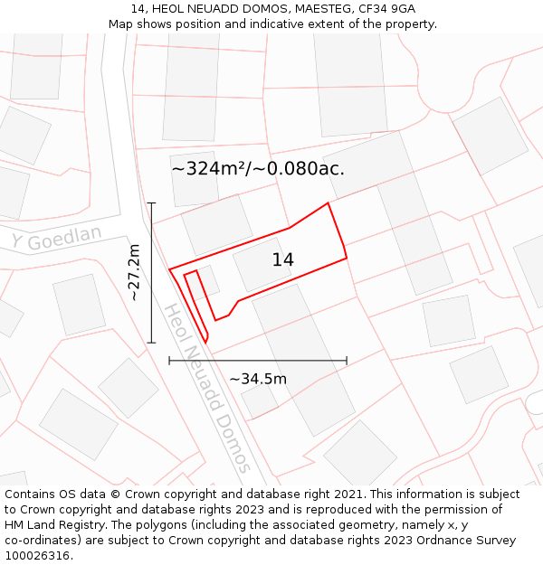 14, HEOL NEUADD DOMOS, MAESTEG, CF34 9GA: Plot and title map