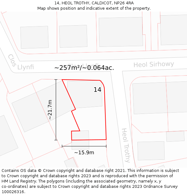 14, HEOL TROTHY, CALDICOT, NP26 4RA: Plot and title map