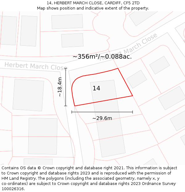 14, HERBERT MARCH CLOSE, CARDIFF, CF5 2TD: Plot and title map