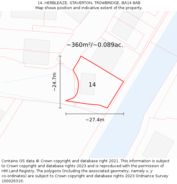 14, HERBLEAZE, STAVERTON, TROWBRIDGE, BA14 8AB: Plot and title map
