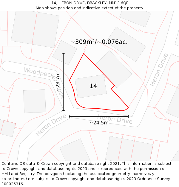 14, HERON DRIVE, BRACKLEY, NN13 6QE: Plot and title map