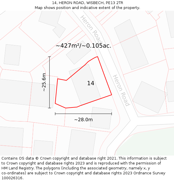 14, HERON ROAD, WISBECH, PE13 2TR: Plot and title map