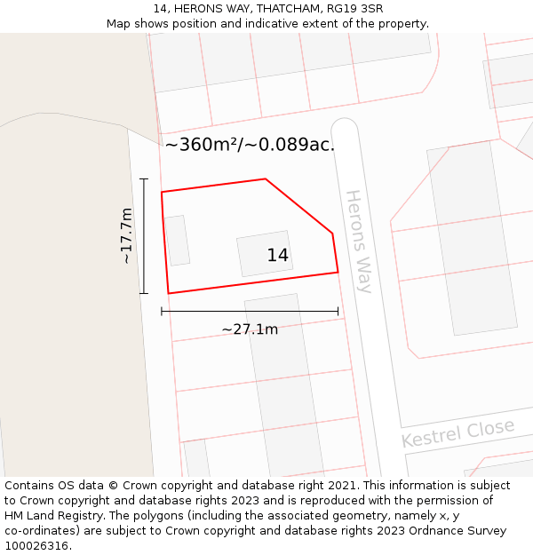 14, HERONS WAY, THATCHAM, RG19 3SR: Plot and title map