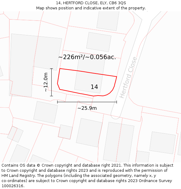 14, HERTFORD CLOSE, ELY, CB6 3QS: Plot and title map