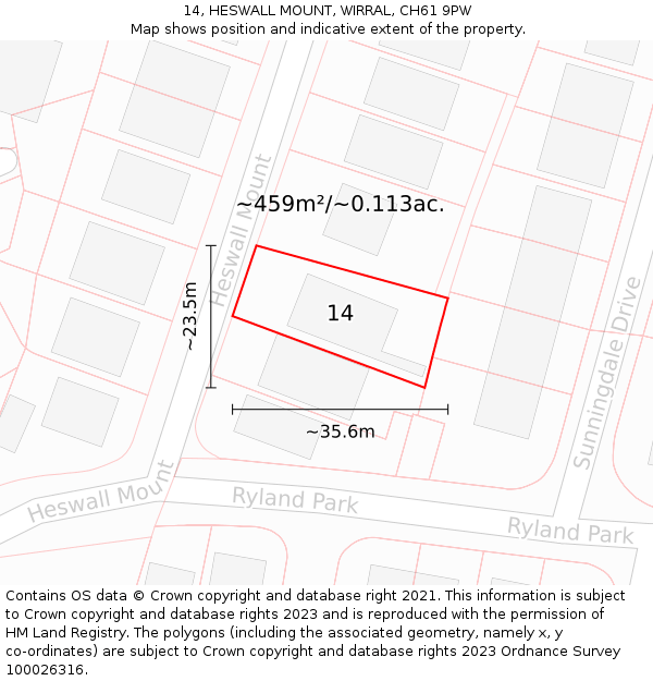 14, HESWALL MOUNT, WIRRAL, CH61 9PW: Plot and title map
